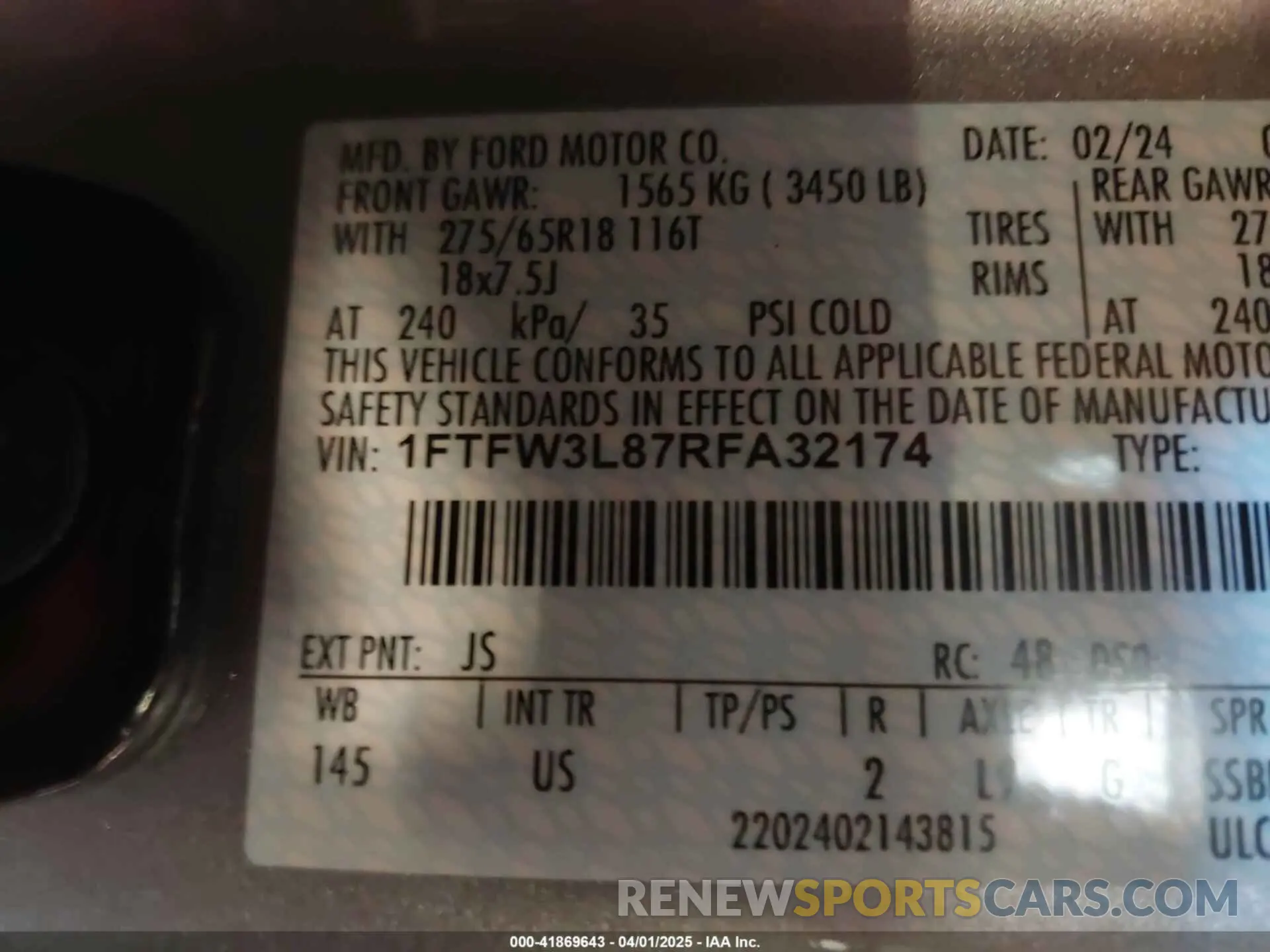 9 Фотография поврежденного автомобиля 1FTFW3L87RFA32174 FORD F-150 2024