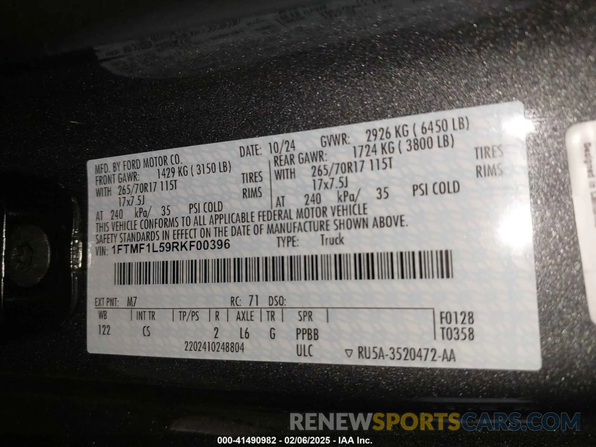 9 Фотография поврежденного автомобиля 1FTMF1L59RKF00396 FORD F-150 2024