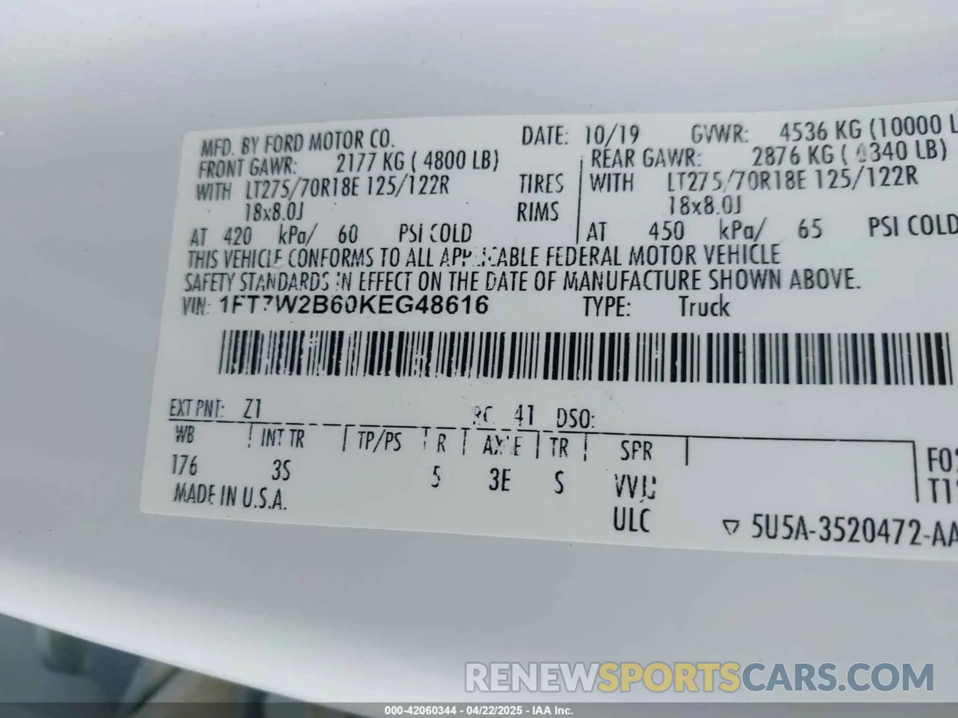 9 Photograph of a damaged car 1FT7W2B60KEG48616 FORD F-250 2019