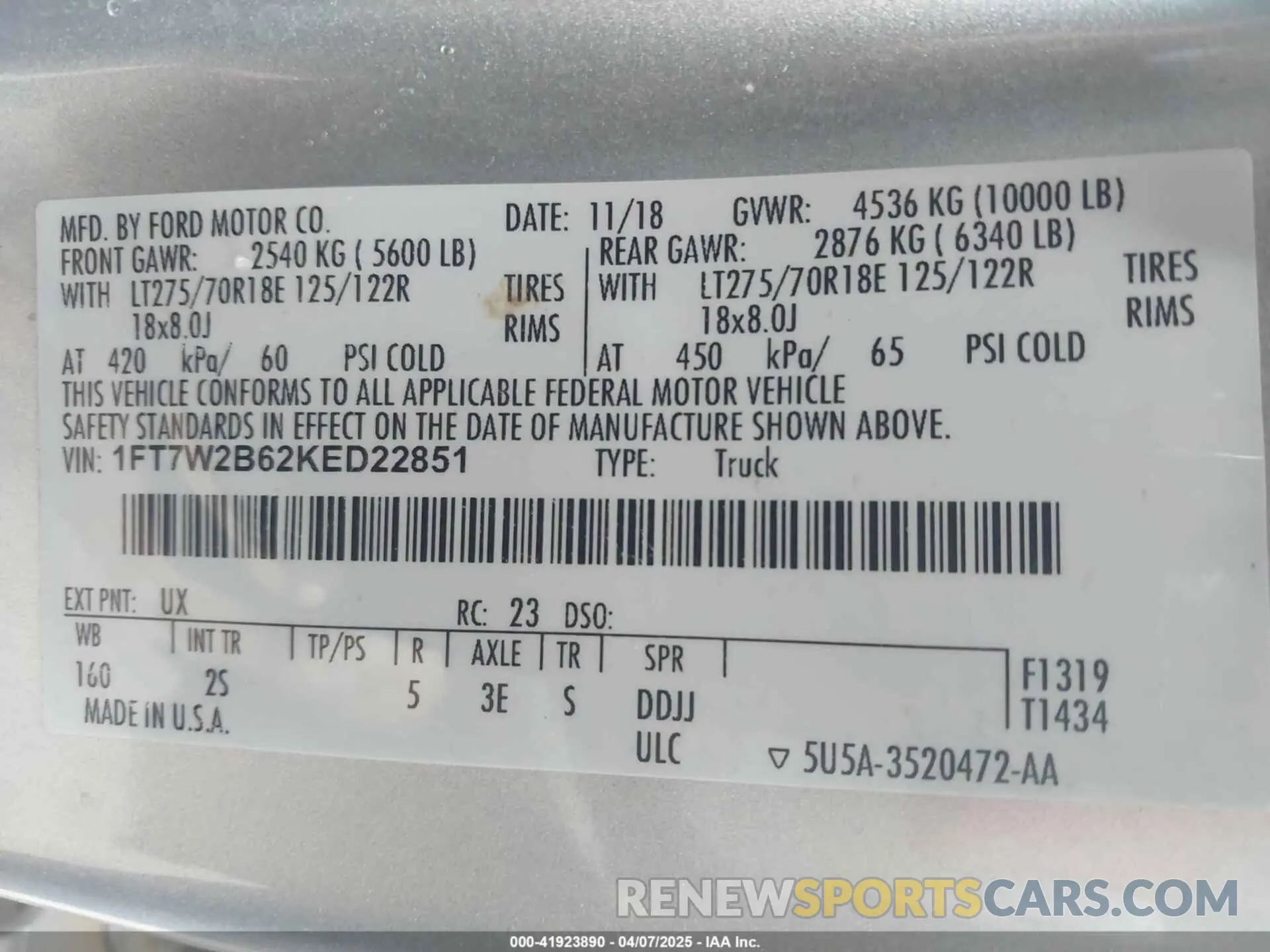 9 Фотография поврежденного автомобиля 1FT7W2B62KED22851 FORD F-250 2019