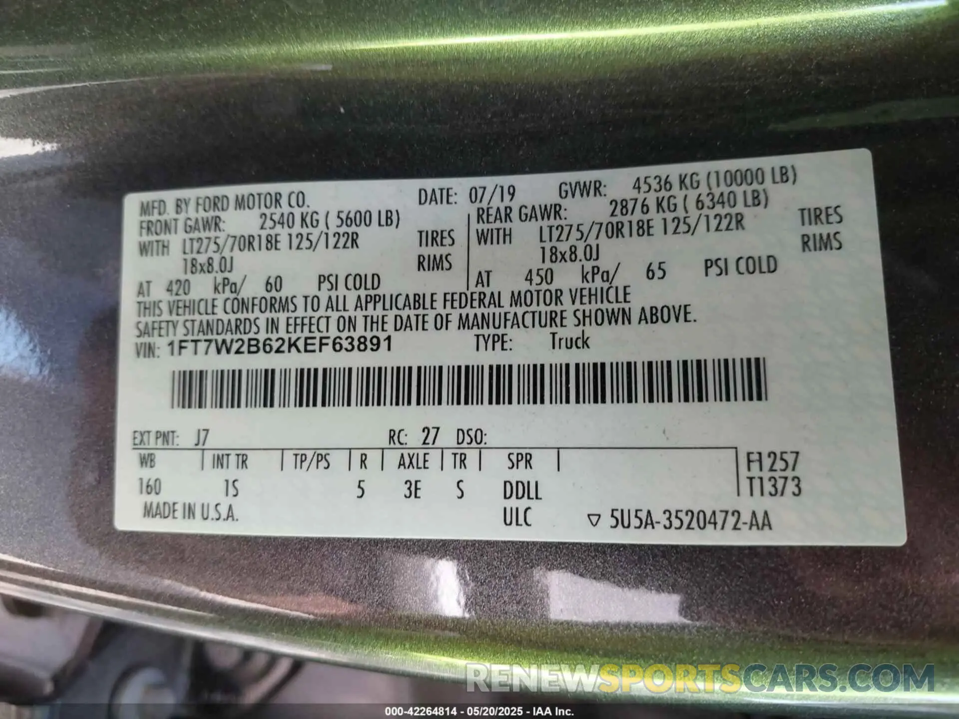 9 Фотография поврежденного автомобиля 1FT7W2B62KEF63891 FORD F-250 2019