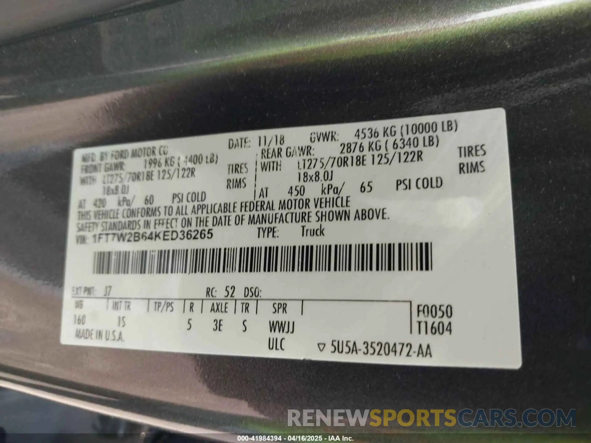 9 Фотография поврежденного автомобиля 1FT7W2B64KED36265 FORD F-250 2019