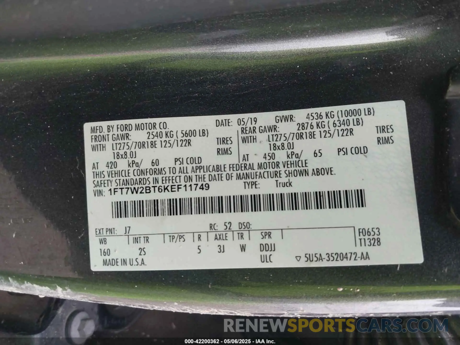 9 Фотография поврежденного автомобиля 1FT7W2BT6KEF11749 FORD F-250 2019