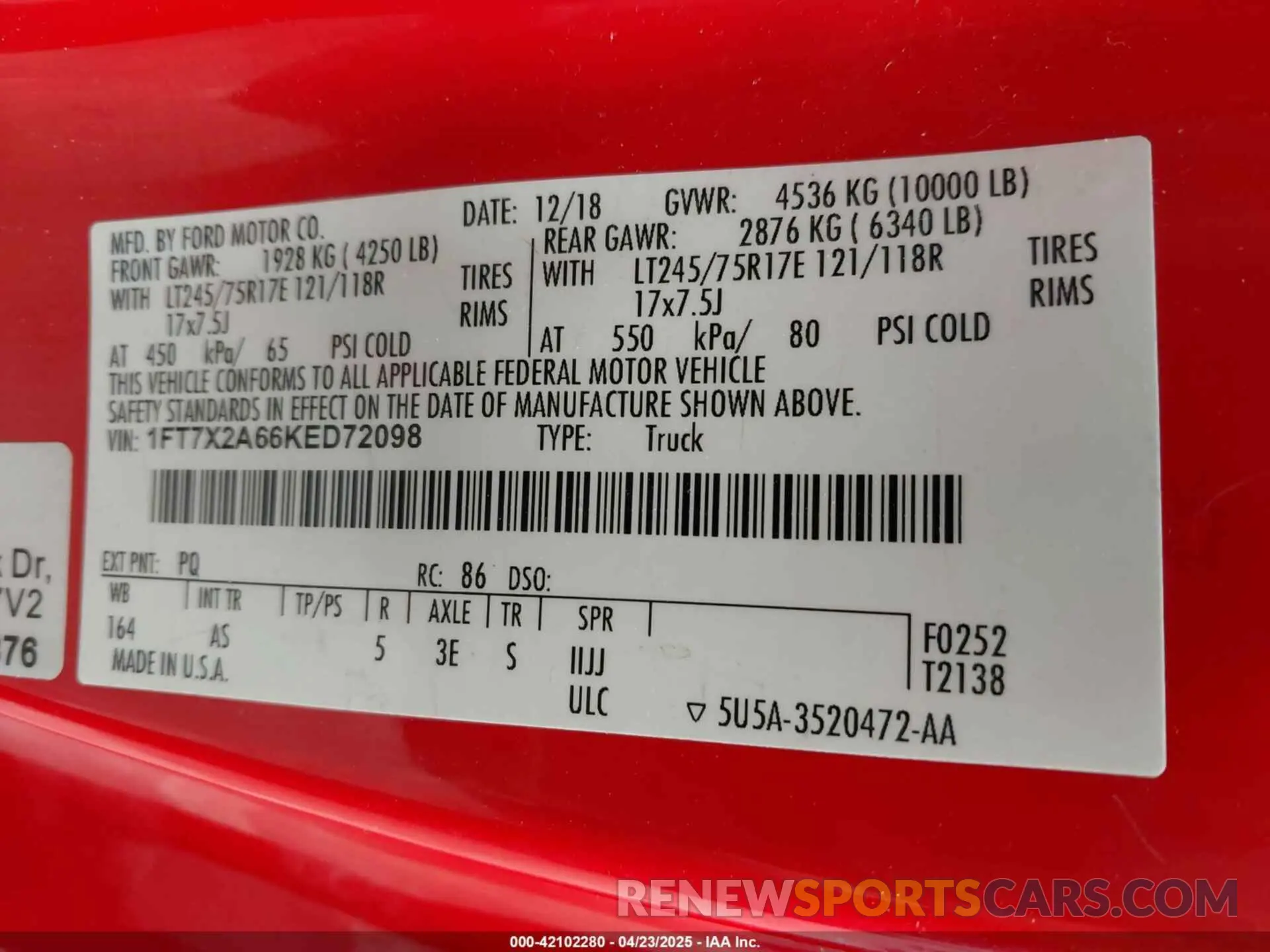 9 Photograph of a damaged car 1FT7X2A66KED72098 FORD F-250 2019