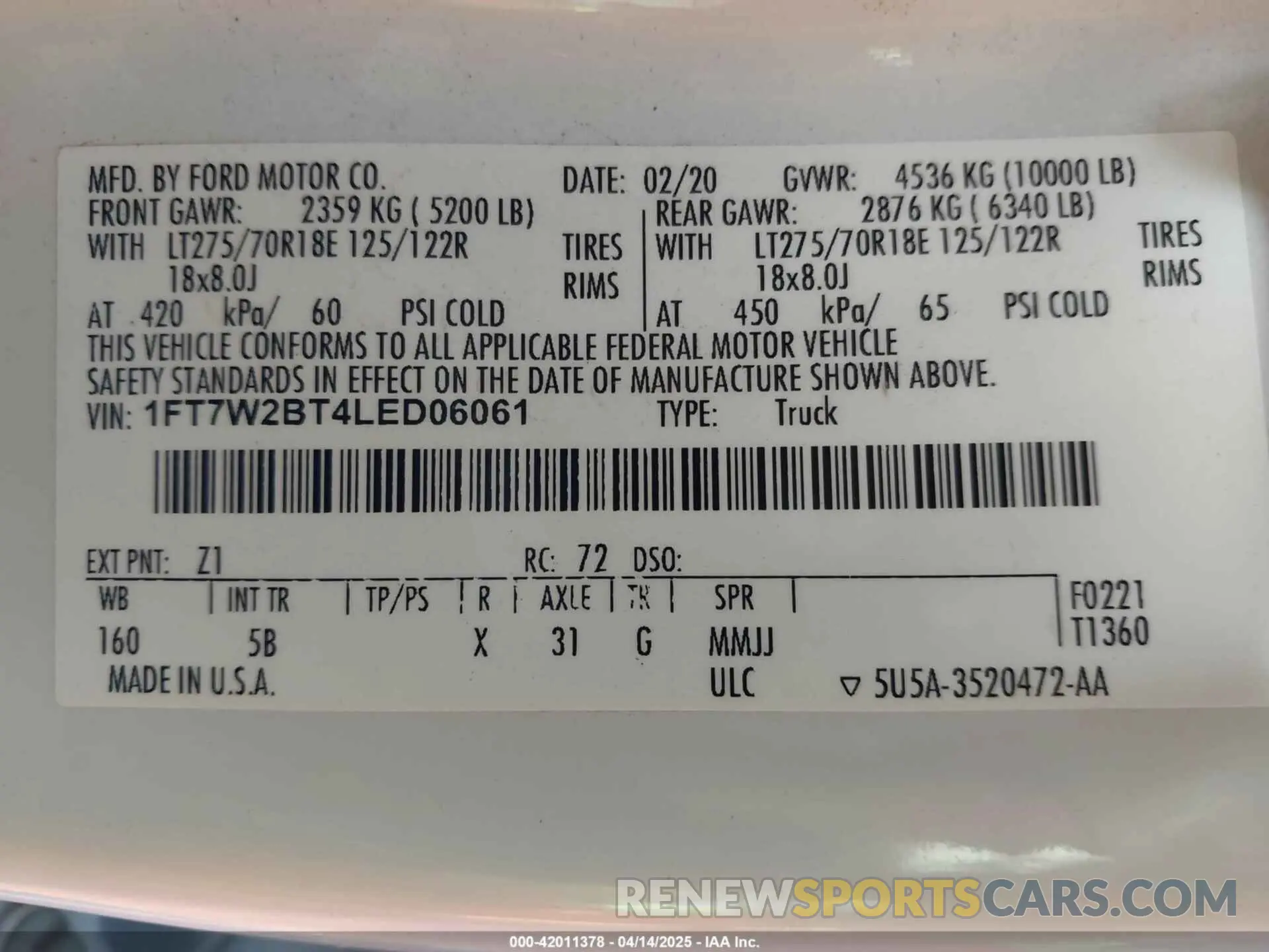 9 Фотография поврежденного автомобиля 1FT7W2BT4LED06061 FORD F-250 2020