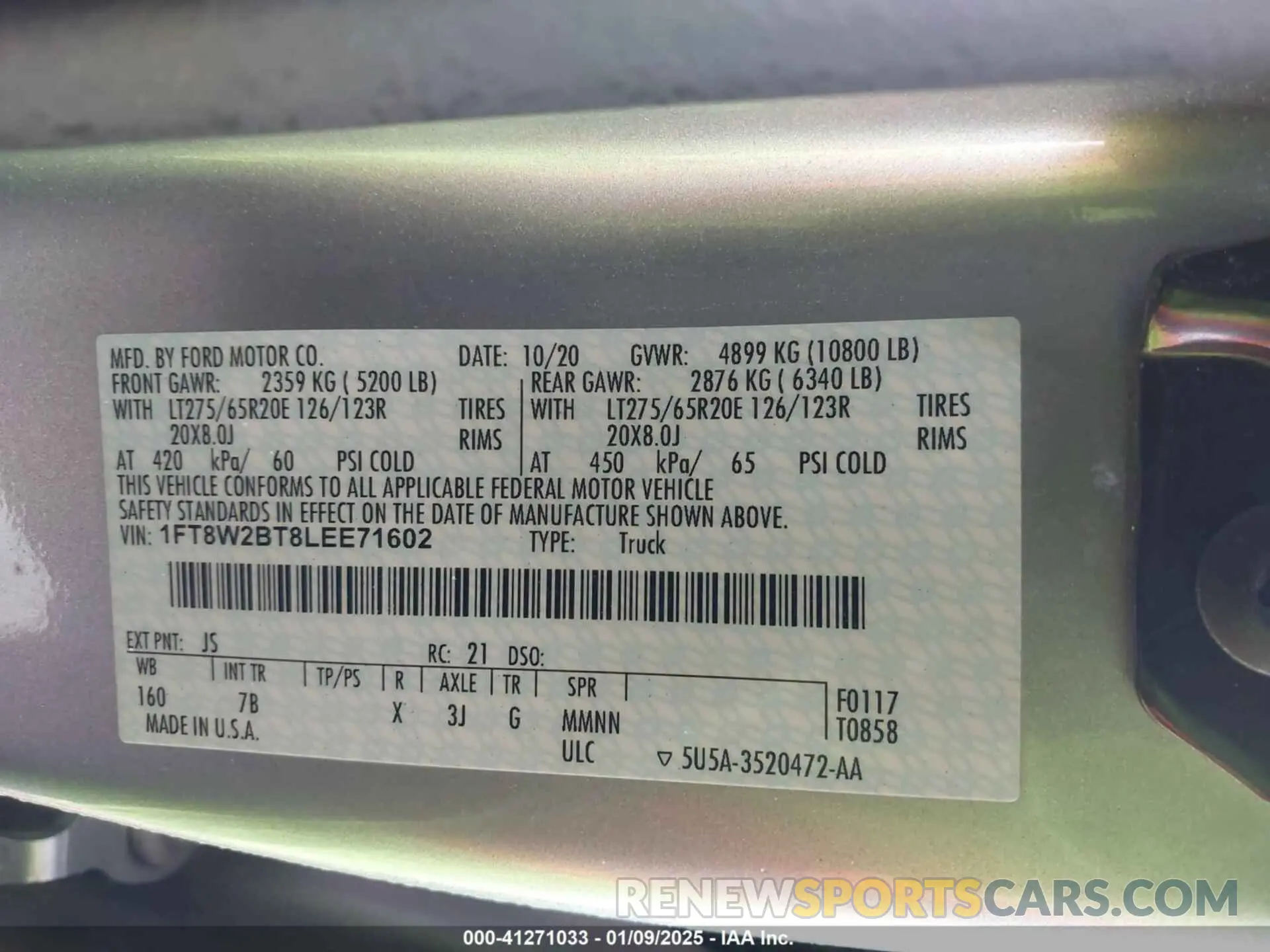 8 Photograph of a damaged car 1FT8W2BT8LEE71602 FORD F-250 2020
