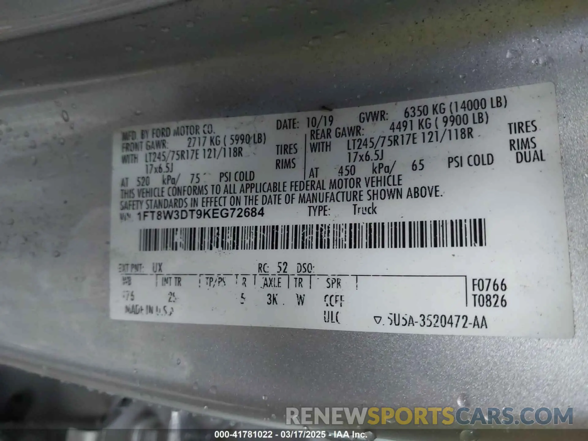 9 Photograph of a damaged car 1FT8W3DT9KEG72684 FORD F-350 2019