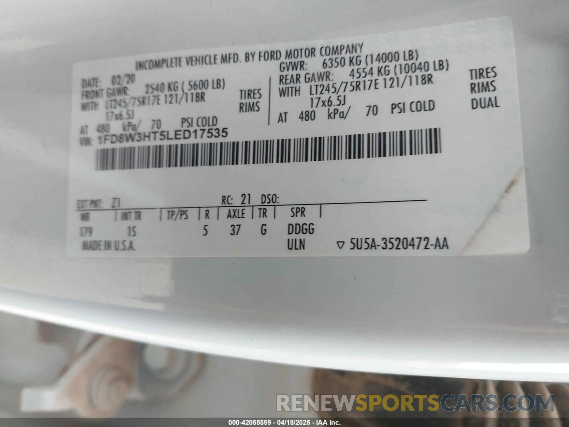 8 Фотография поврежденного автомобиля 1FD8W3HT5LED17535 FORD F-350 CHASSIS 2020