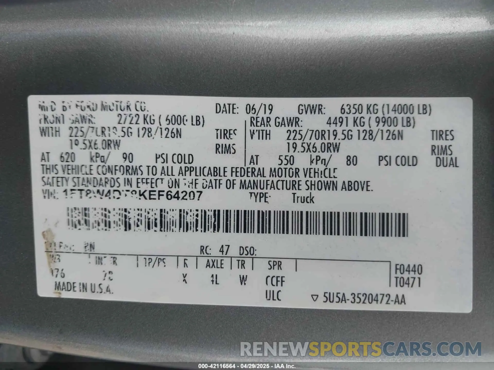 9 Фотография поврежденного автомобиля 1FT8W4DT8KEF64207 FORD F-450 2019