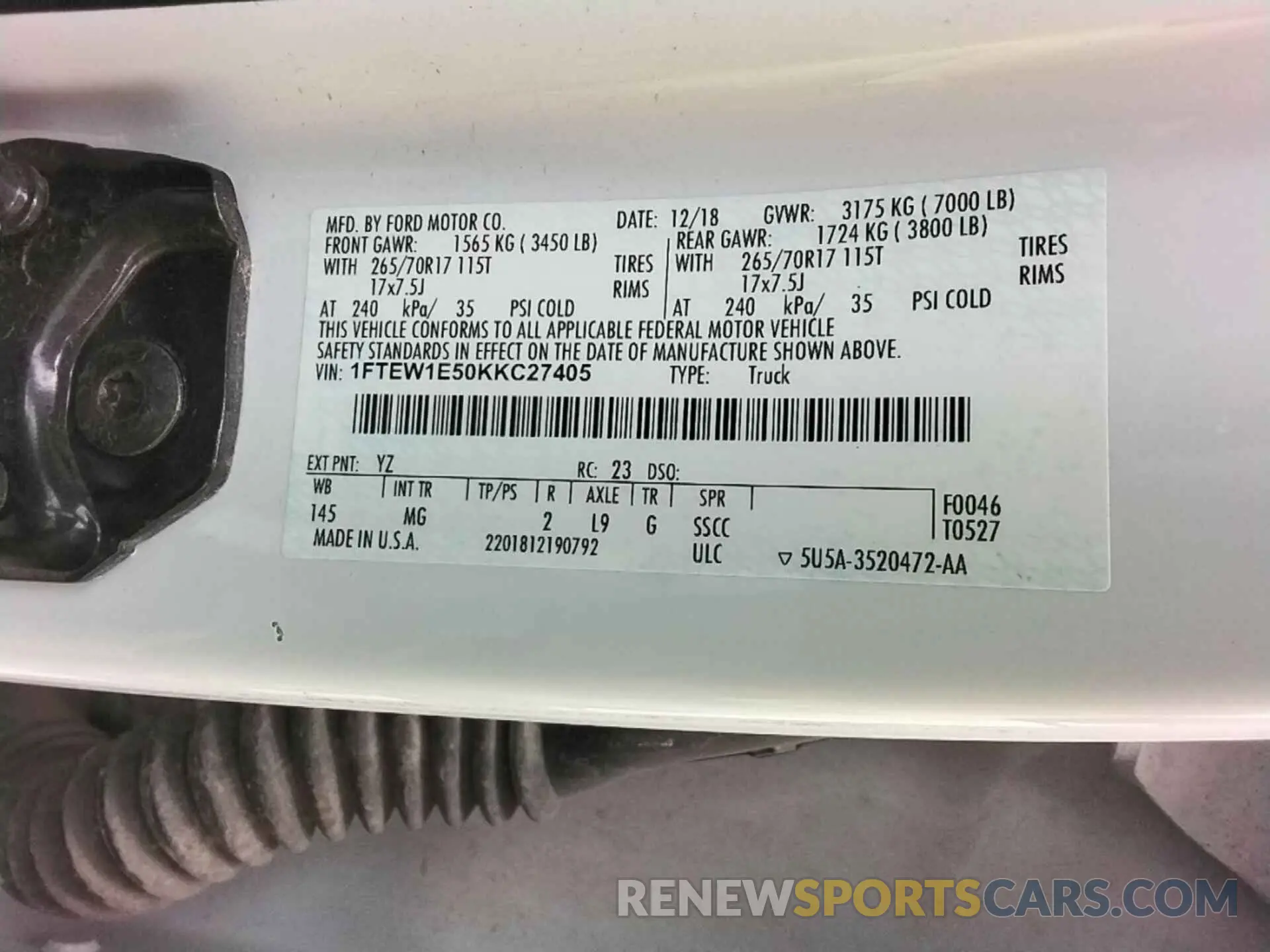 10 Photograph of a damaged car 1FTEW1E50KKC27405 FORD F150 2019