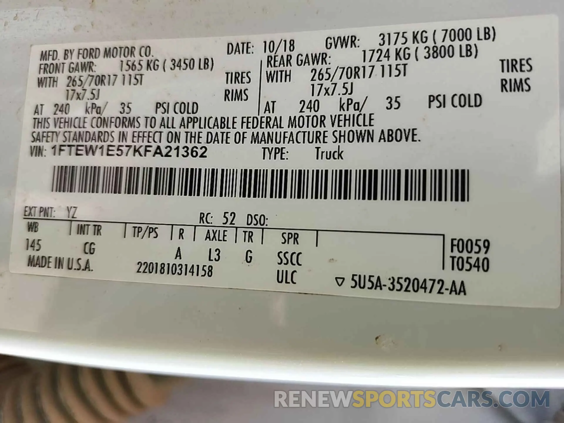16 Photograph of a damaged car 1FTEW1E57KFA21362 FORD F150 2019
