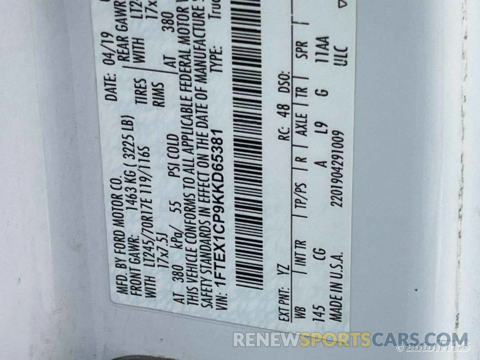 10 Photograph of a damaged car 1FTEX1CP9KKD65381 FORD F150 2019