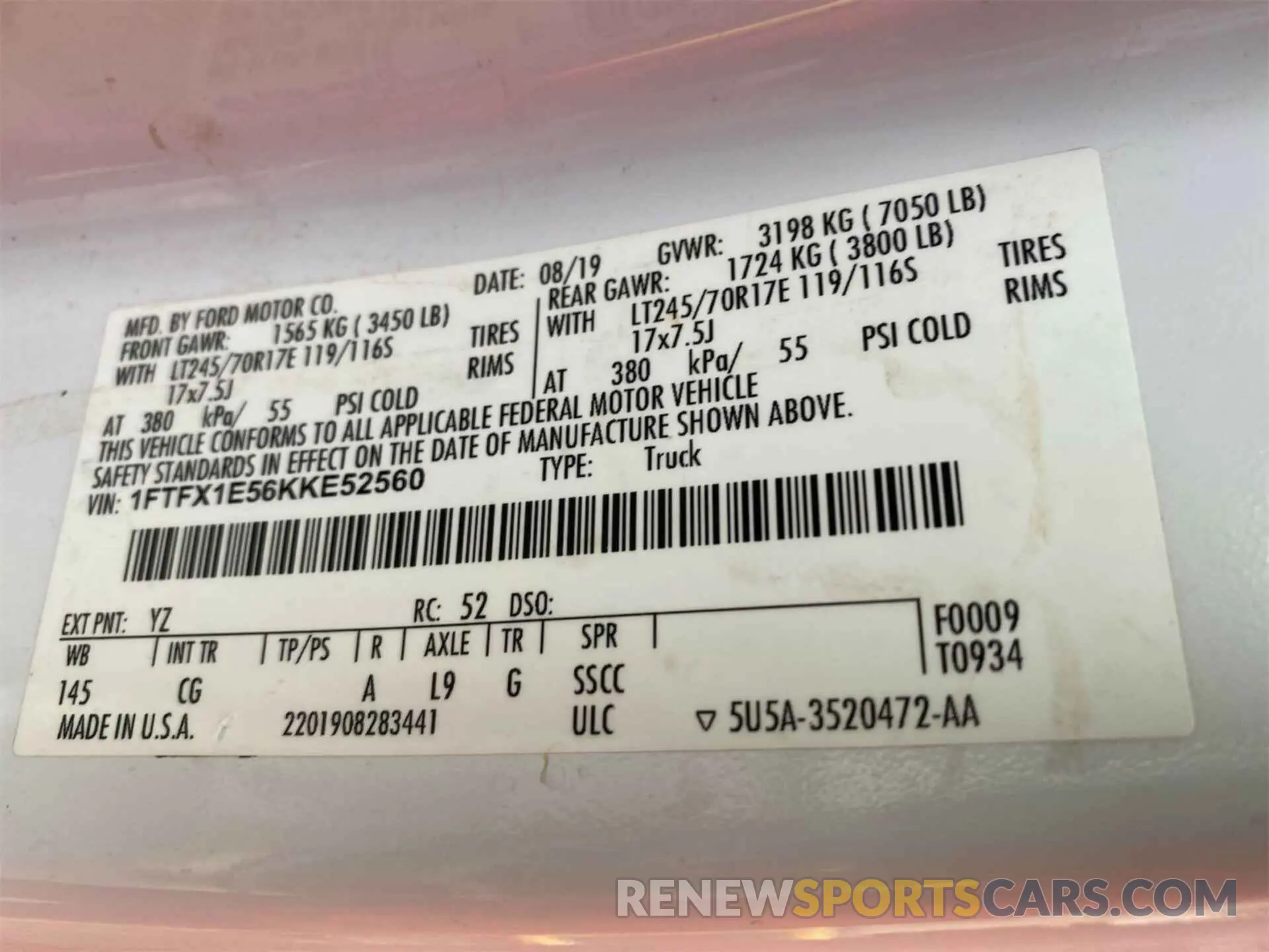 22 Photograph of a damaged car 1FTFX1E56KKE52560 FORD F150 2019