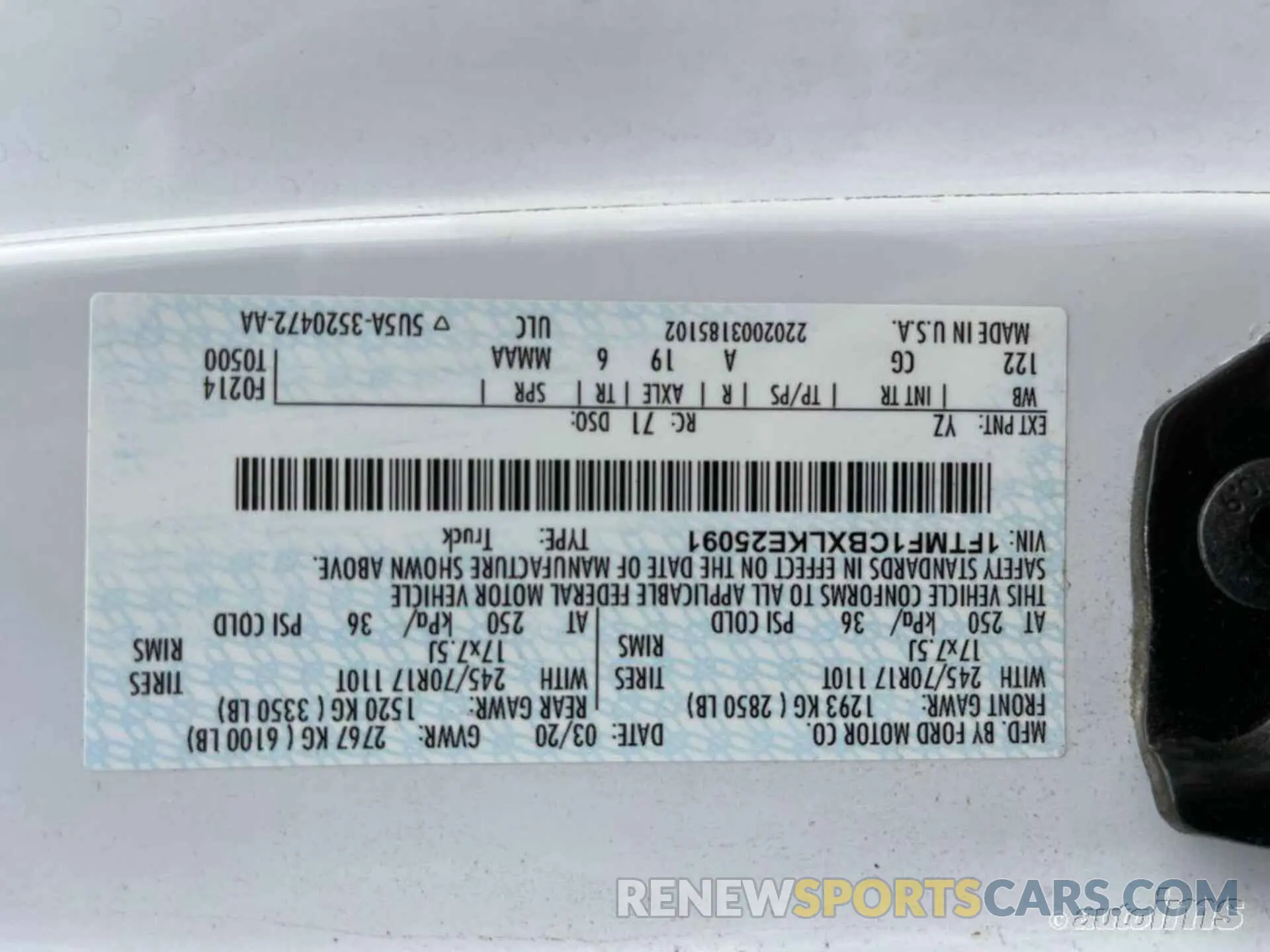 3 Photograph of a damaged car 1FTMF1CBXLKE25091 FORD F150 2020