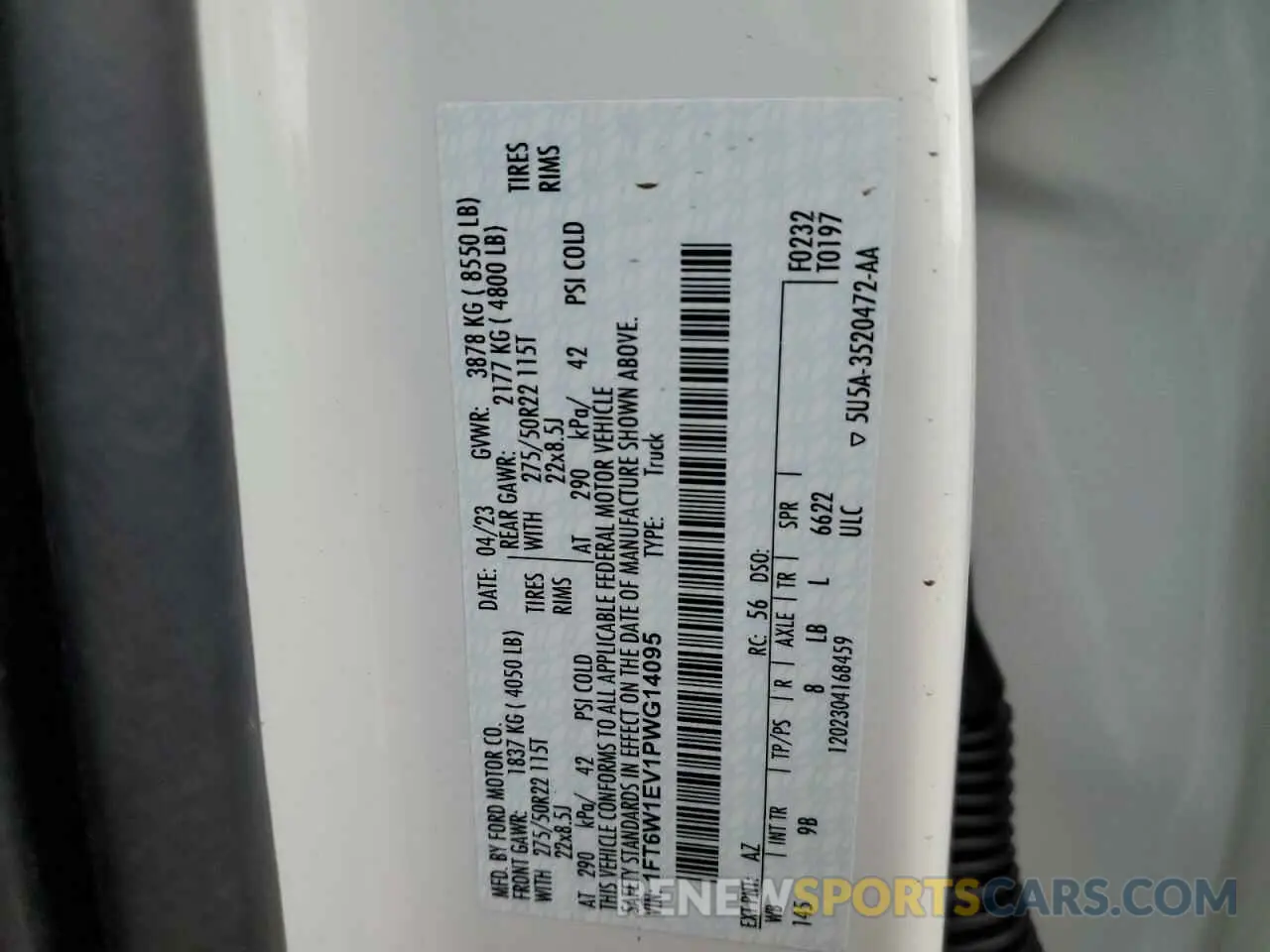 12 Фотография поврежденного автомобиля 1FT6W1EV1PWG14095 FORD F150 LIGHT 2023