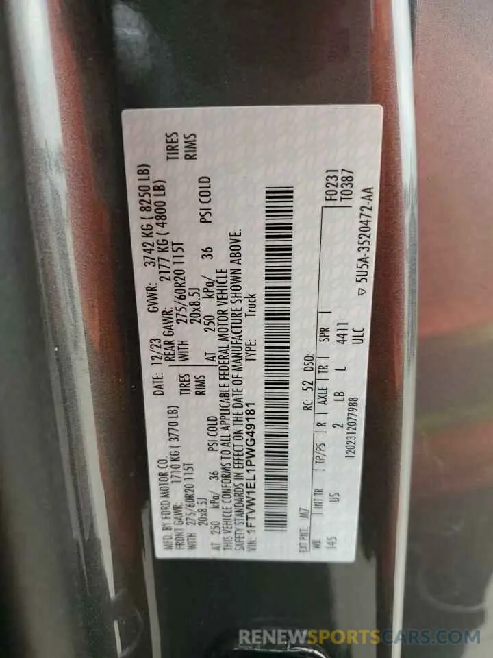 14 Фотография поврежденного автомобиля 1FTVW1EL1PWG49181 FORD F150 LIGHT 2023