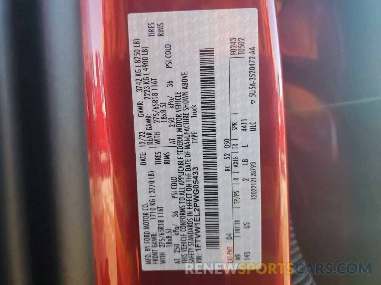 13 Фотография поврежденного автомобиля 1FTVW1EL2PWG05433 FORD F150 LIGHT 2023