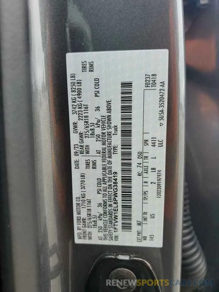12 Photograph of a damaged car 1FTVW1EL8PWG38419 FORD F150 LIGHT 2023