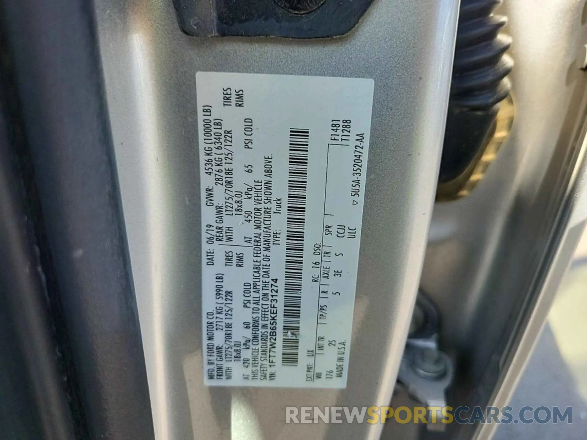 1 Фотография поврежденного автомобиля 1FT7W2B65KEF31274 FORD F250 2019