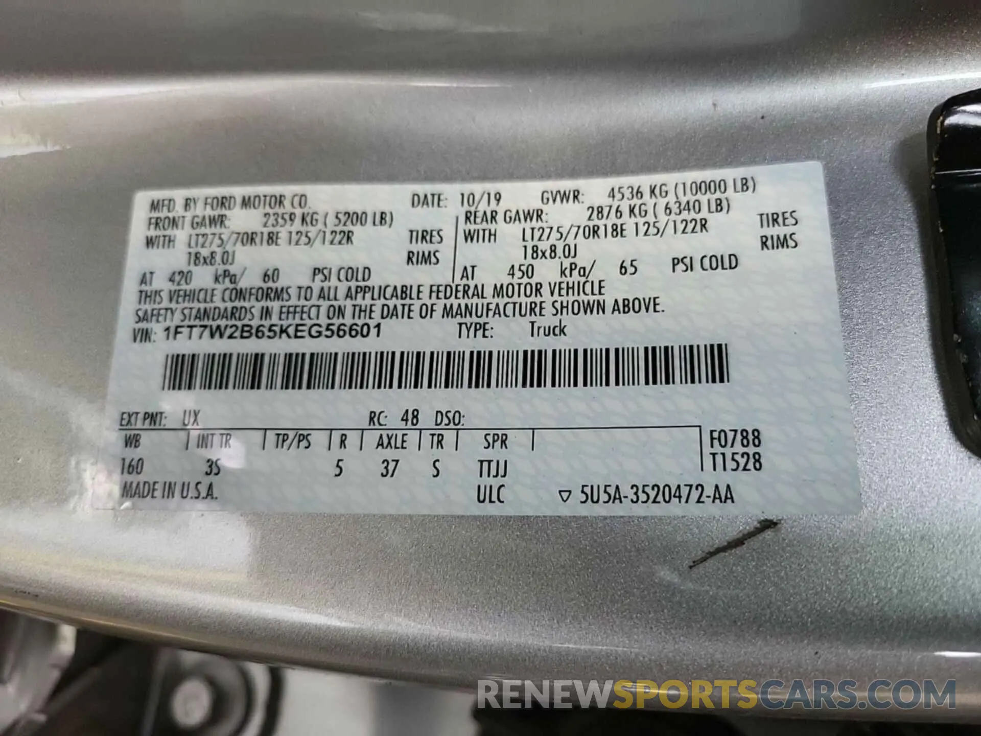21 Photograph of a damaged car 1FT7W2B65KEG56601 FORD F250 2019