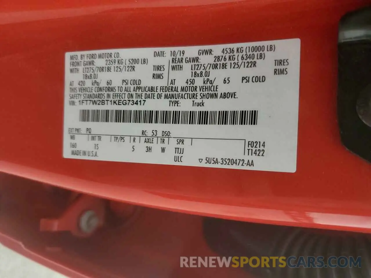 12 Photograph of a damaged car 1FT7W2BT1KEG73417 FORD F250 2019