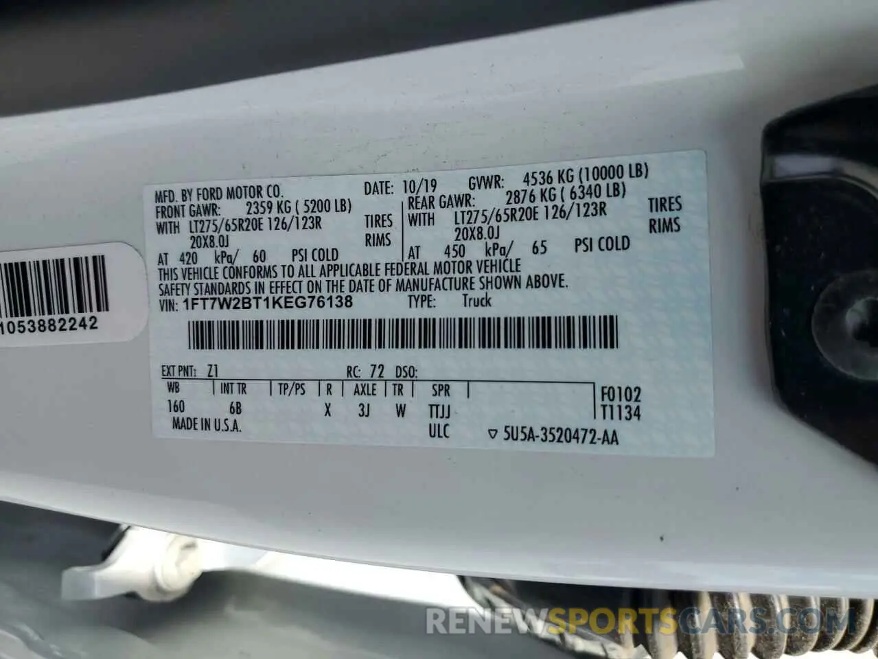 13 Photograph of a damaged car 1FT7W2BT1KEG76138 FORD F250 2019