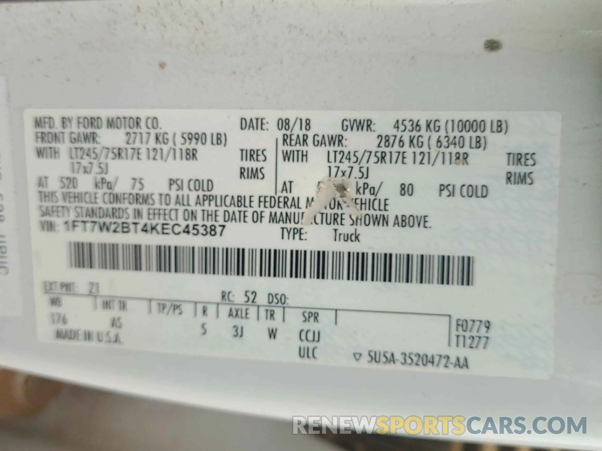5 Photograph of a damaged car 1FT7W2BT4KEC45387 FORD F250 2019
