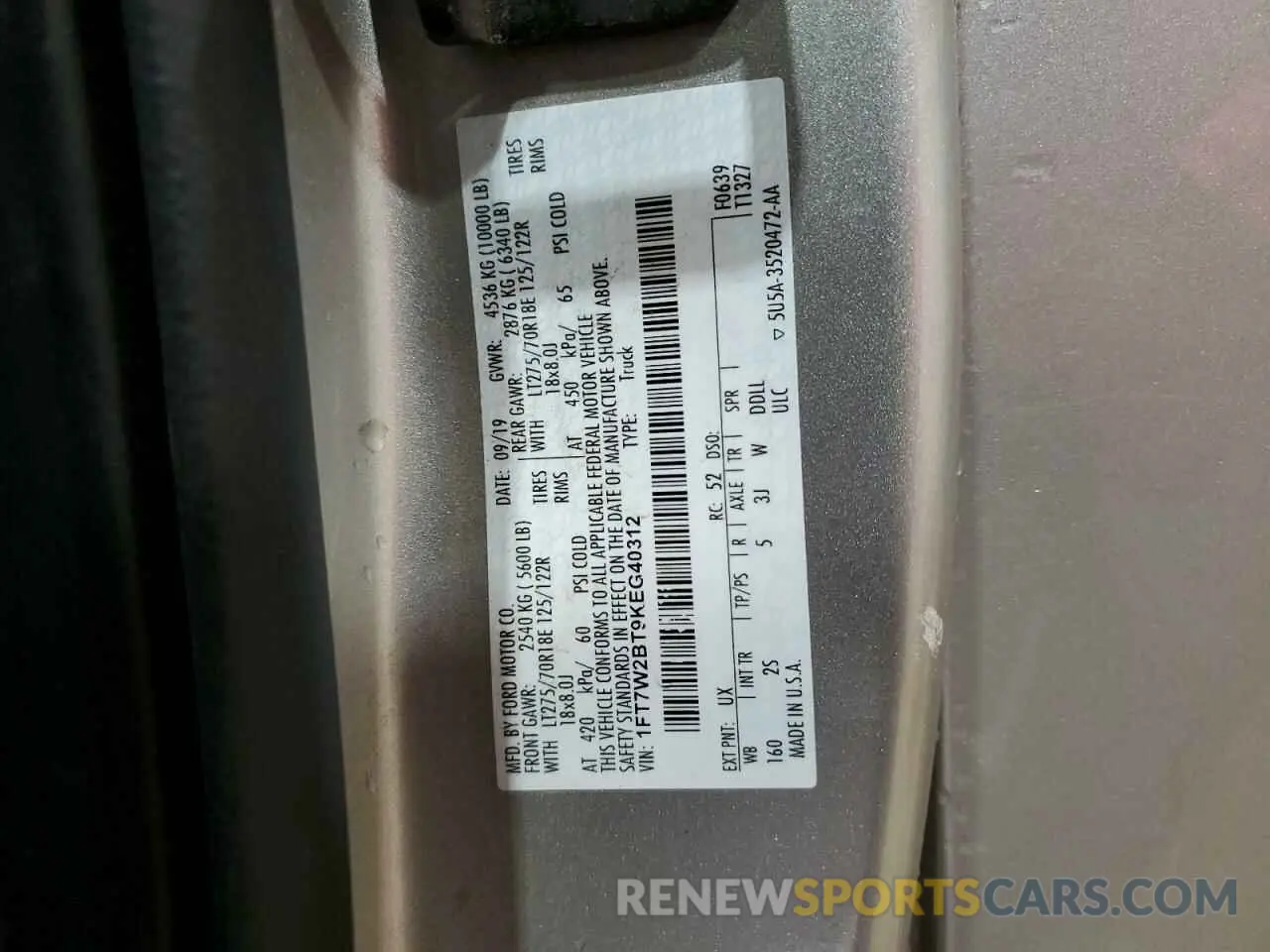13 Photograph of a damaged car 1FT7W2BT9KEG40312 FORD F250 2019