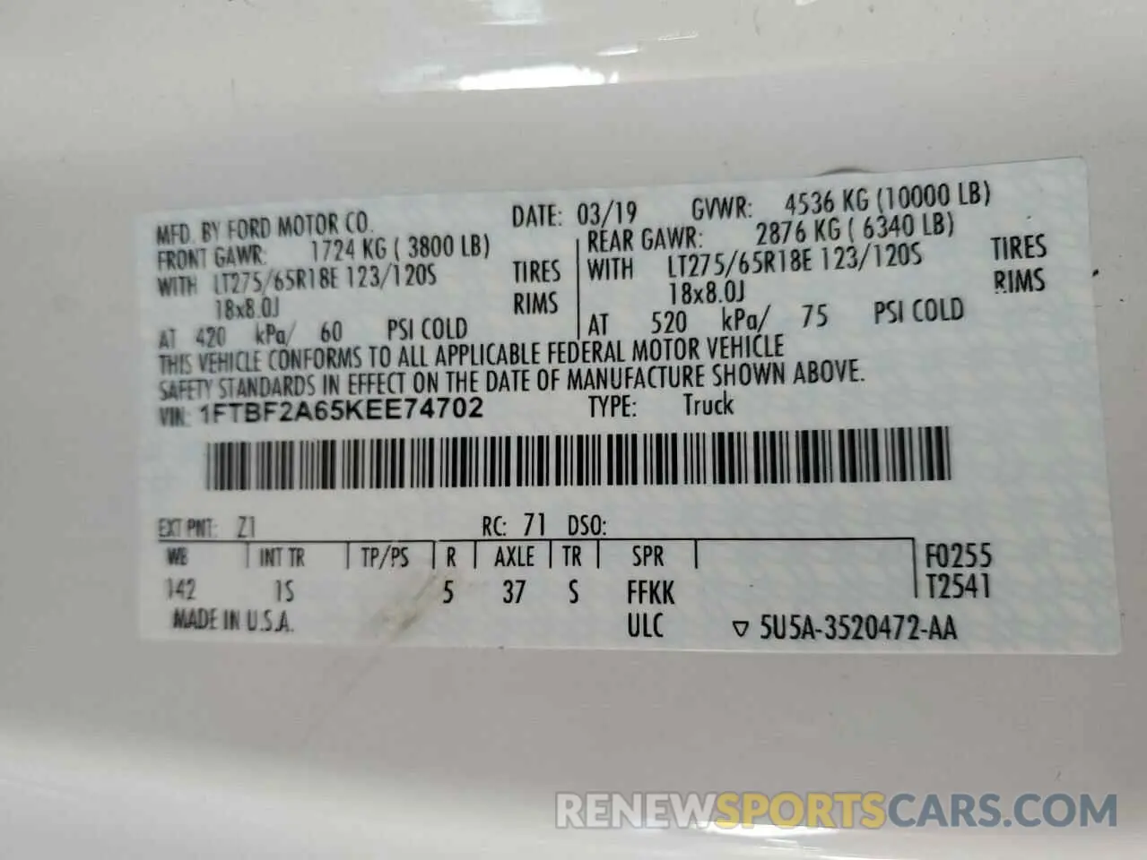 14 Photograph of a damaged car 1FTBF2A65KEE74702 FORD F250 2019
