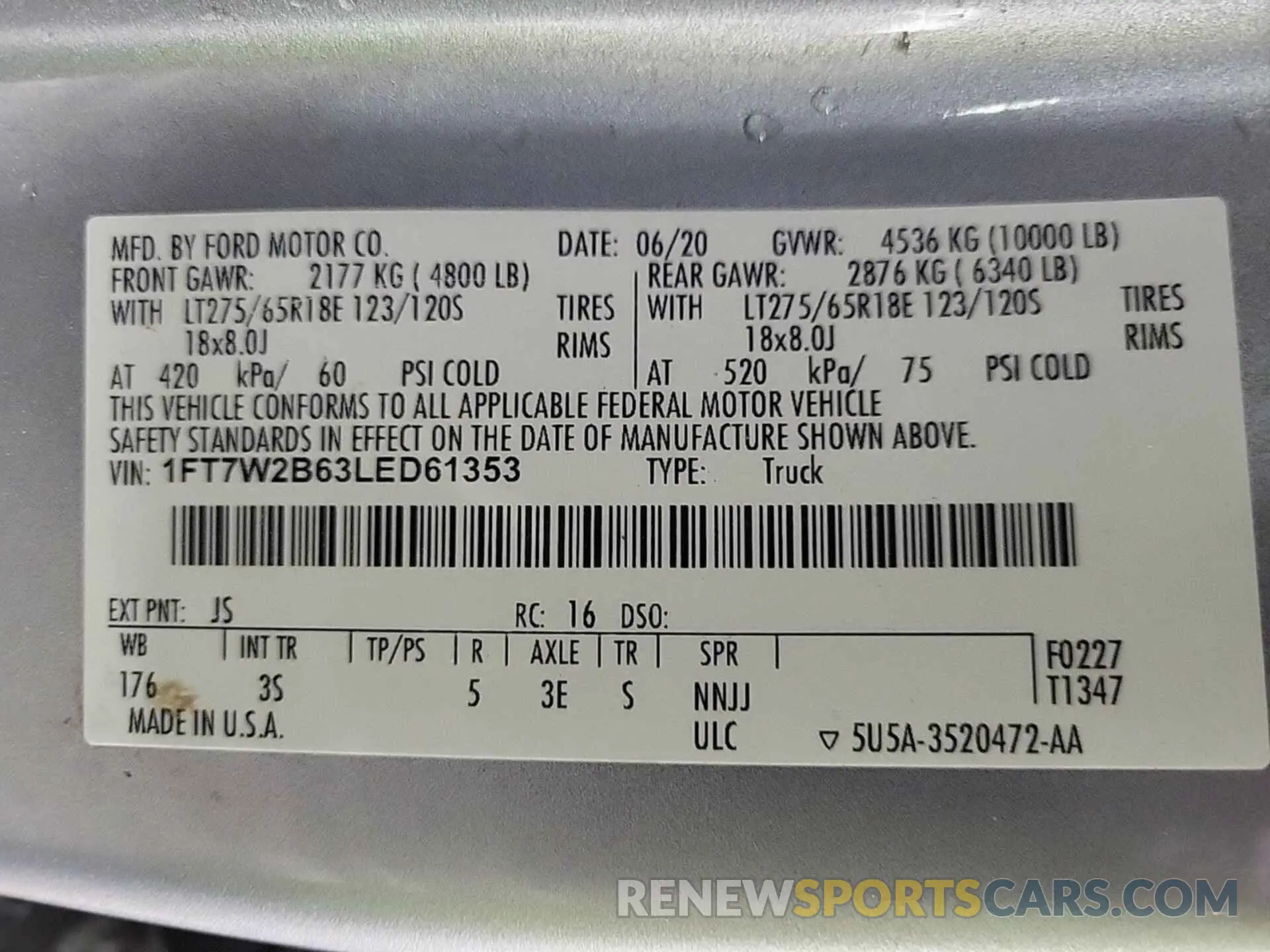 3 Фотография поврежденного автомобиля 1FT7W2B63LED61353 FORD F250 2020