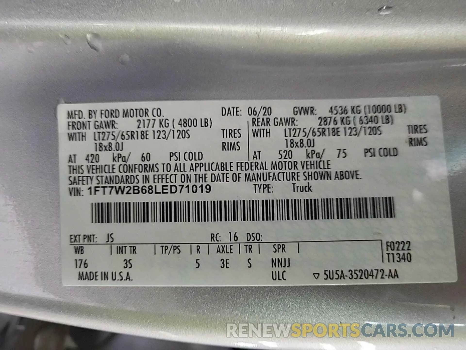 6 Photograph of a damaged car 1FT7W2B68LED71019 FORD F250 2020