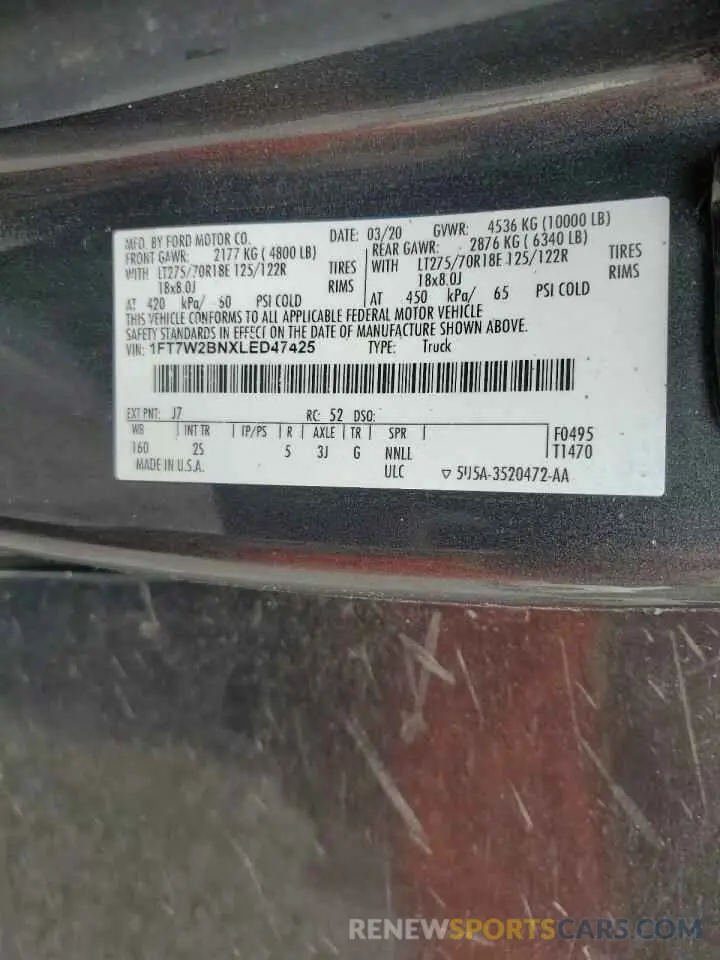 12 Photograph of a damaged car 1FT7W2BNXLED47425 FORD F250 2020