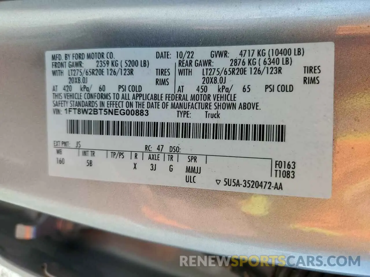 12 Фотография поврежденного автомобиля 1FT8W2BT5NEG00883 FORD F250 2022