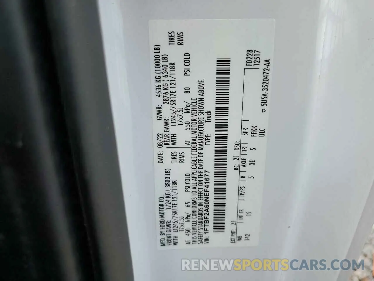 14 Photograph of a damaged car 1FTBF2A60NEF41677 FORD F250 2022