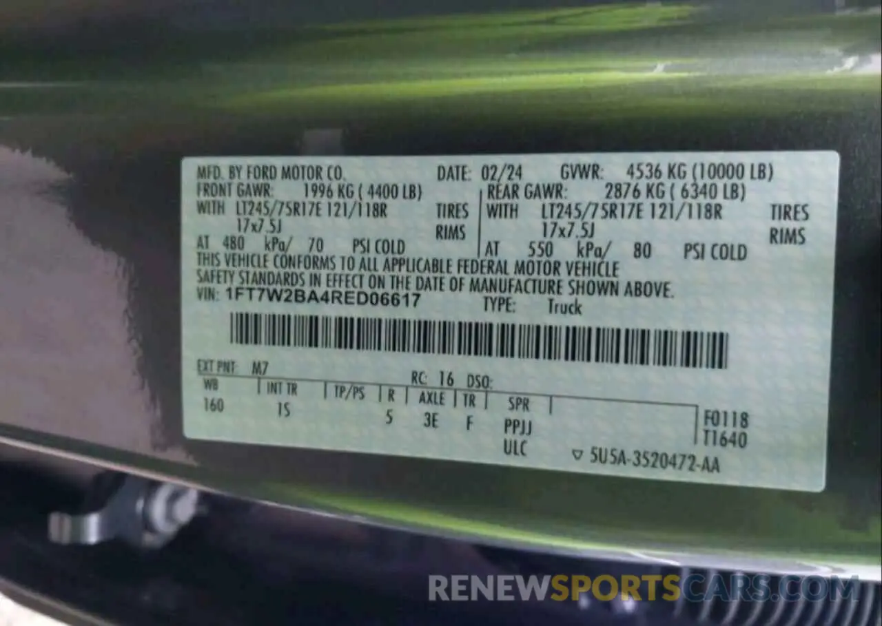 10 Фотография поврежденного автомобиля 1FT7W2BA4RED06617 FORD F250 2024