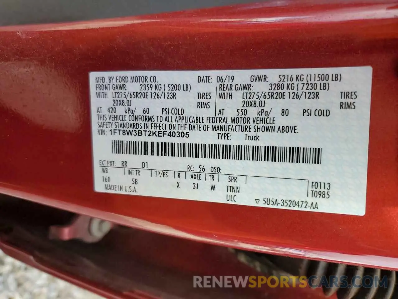 12 Фотография поврежденного автомобиля 1FT8W3BT2KEF40305 FORD F350 2019
