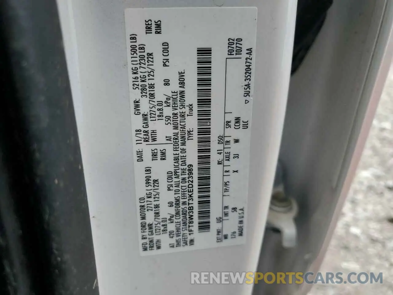 12 Photograph of a damaged car 1FT8W3BT3KED23989 FORD F350 2019