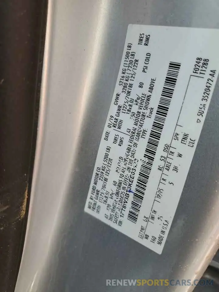 12 Photograph of a damaged car 1FT8W3BT3KEE03423 FORD F350 2019