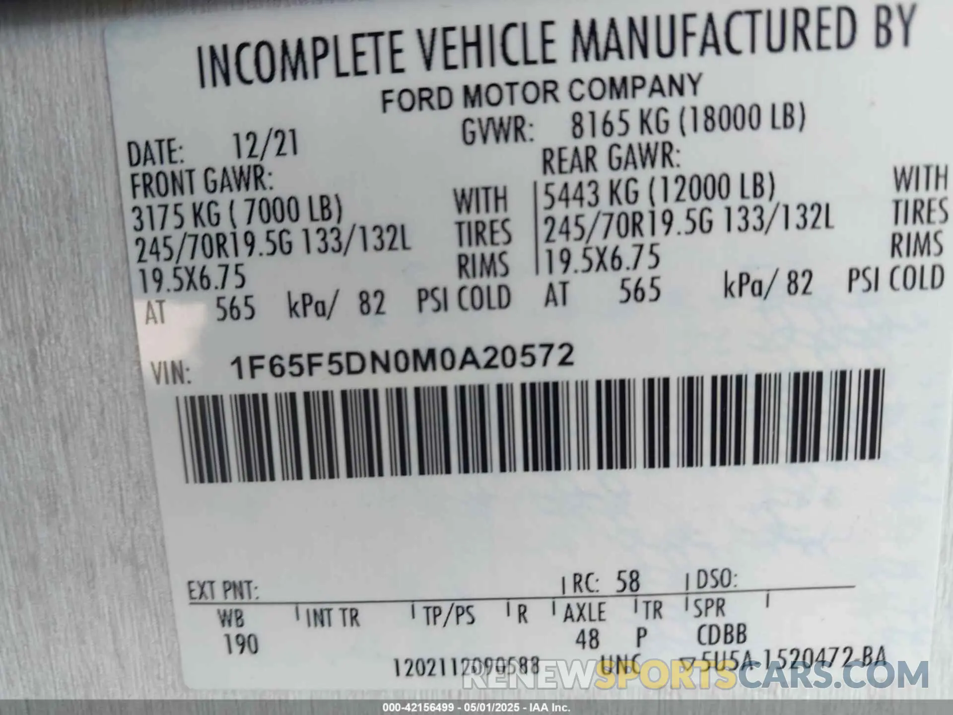 9 Фотография поврежденного автомобиля 1F65F5DN0M0A20572 FORD F53 2021