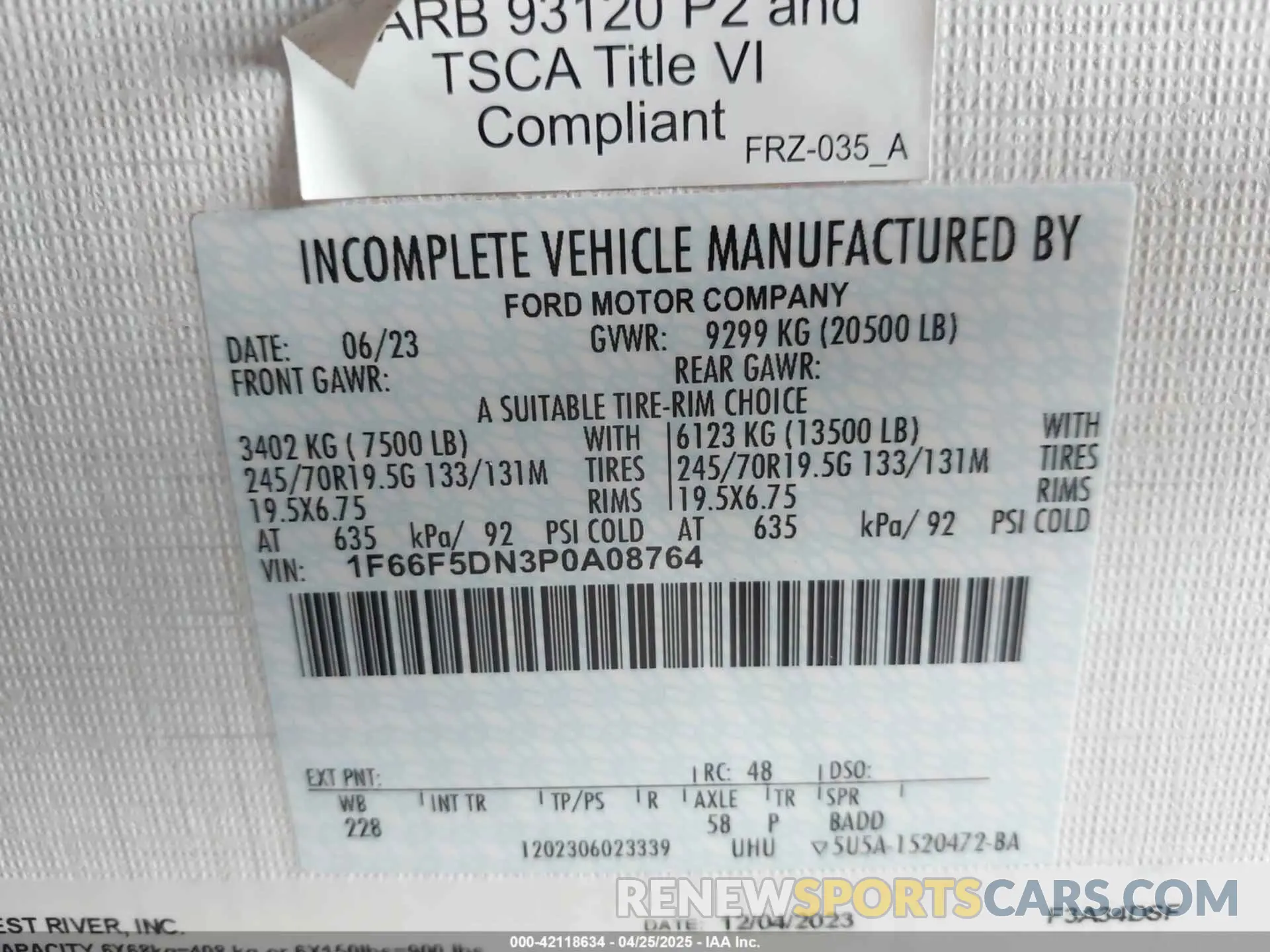 9 Фотография поврежденного автомобиля 1F66F5DN3P0A08764 FORD F53 2023
