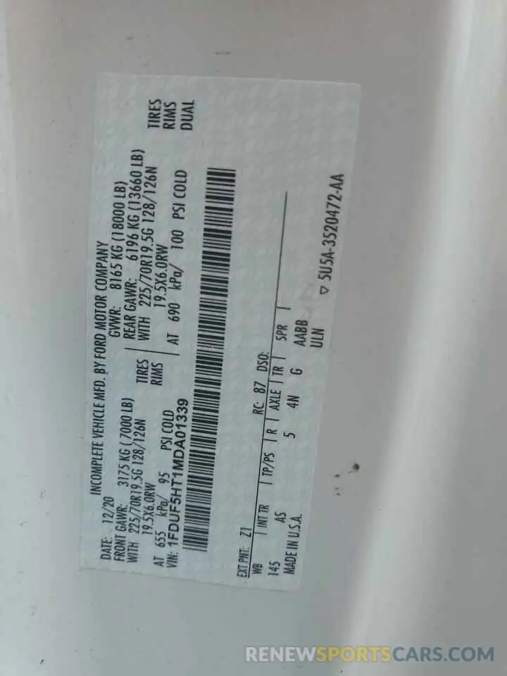 12 Фотография поврежденного автомобиля 1FDUF5HT1MDA01339 FORD F550 2021