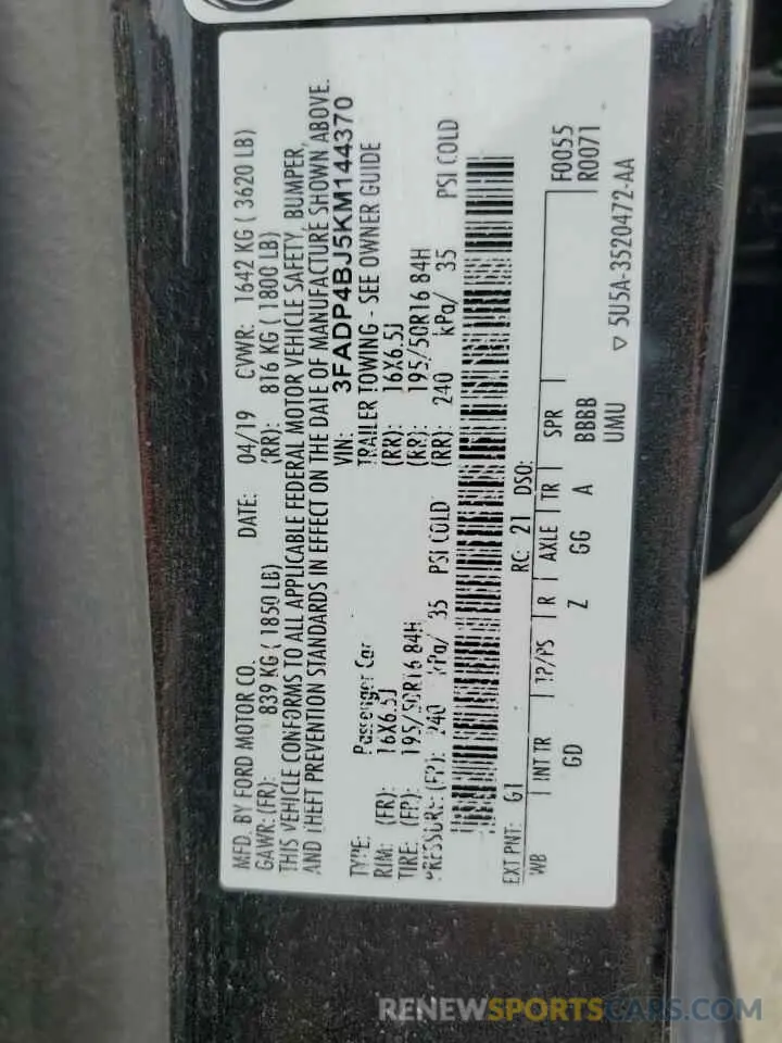 13 Photograph of a damaged car 3FADP4BJ5KM144370 FORD FIESTA 2019