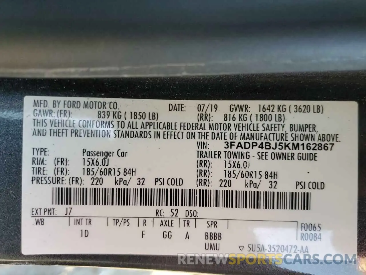 12 Photograph of a damaged car 3FADP4BJ5KM162867 FORD FIESTA 2019
