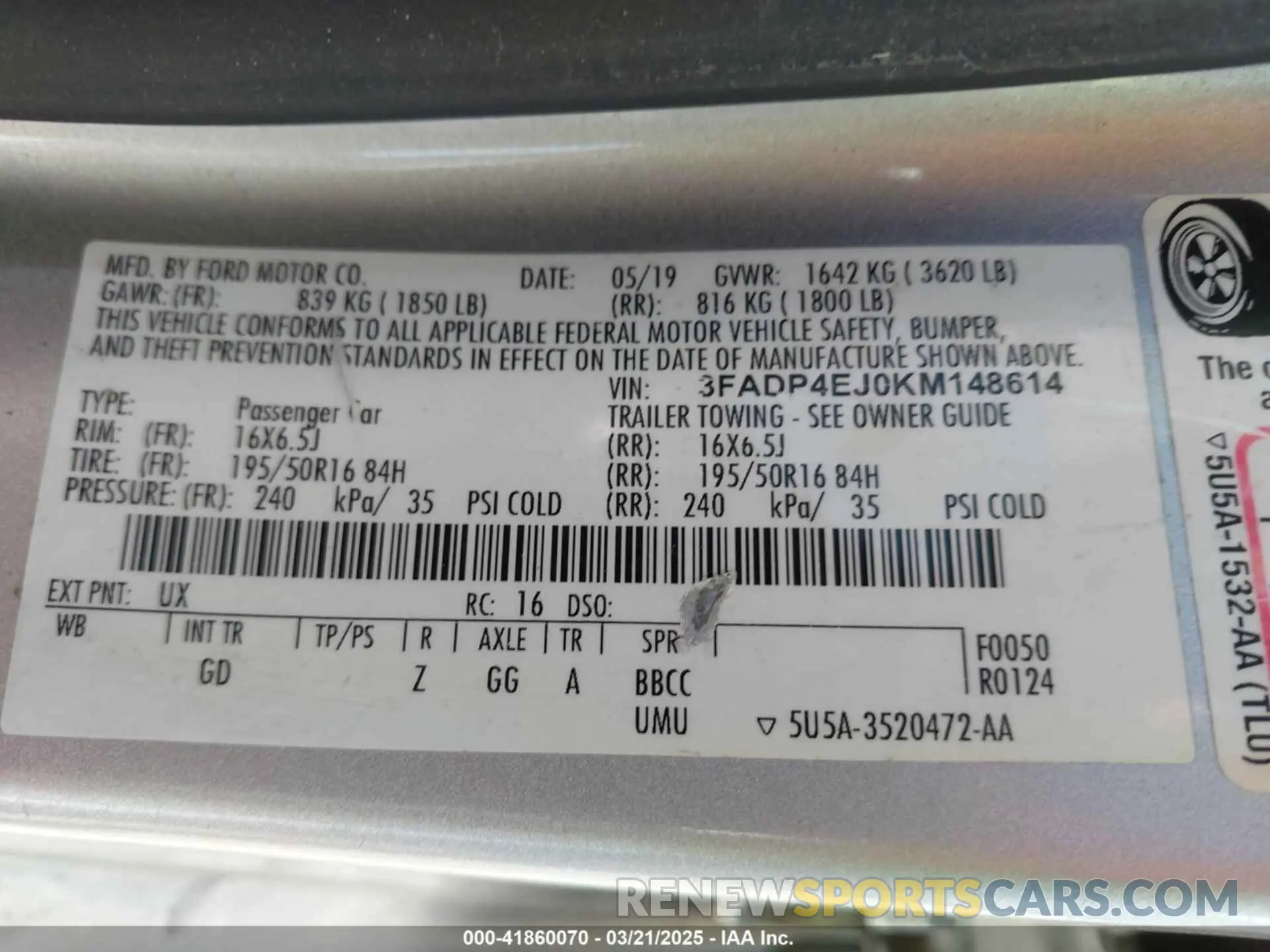 9 Photograph of a damaged car 3FADP4EJ0KM148614 FORD FIESTA 2019