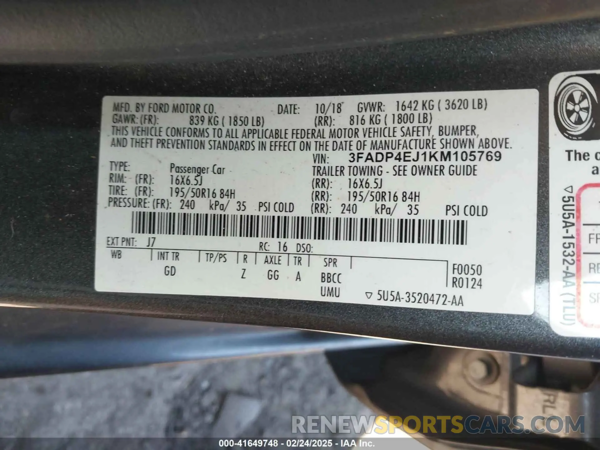 9 Фотография поврежденного автомобиля 3FADP4EJ1KM105769 FORD FIESTA 2019