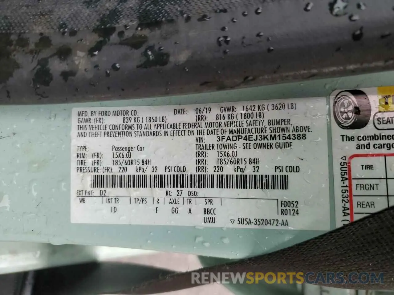 13 Photograph of a damaged car 3FADP4EJ3KM154388 FORD FIESTA 2019