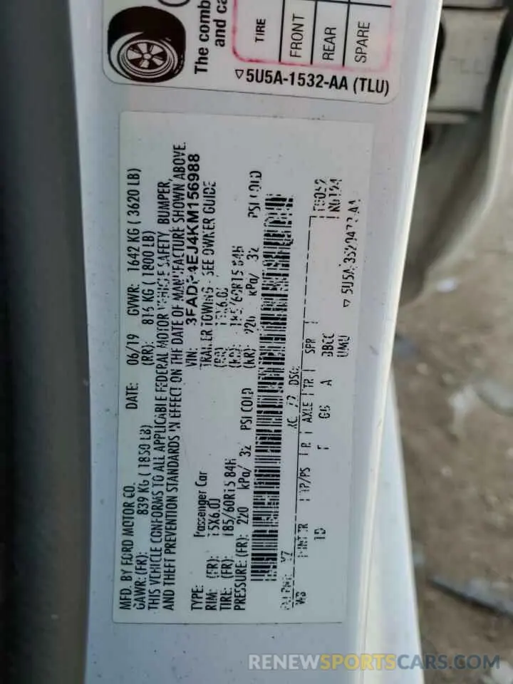 12 Photograph of a damaged car 3FADP4EJ4KM156988 FORD FIESTA 2019