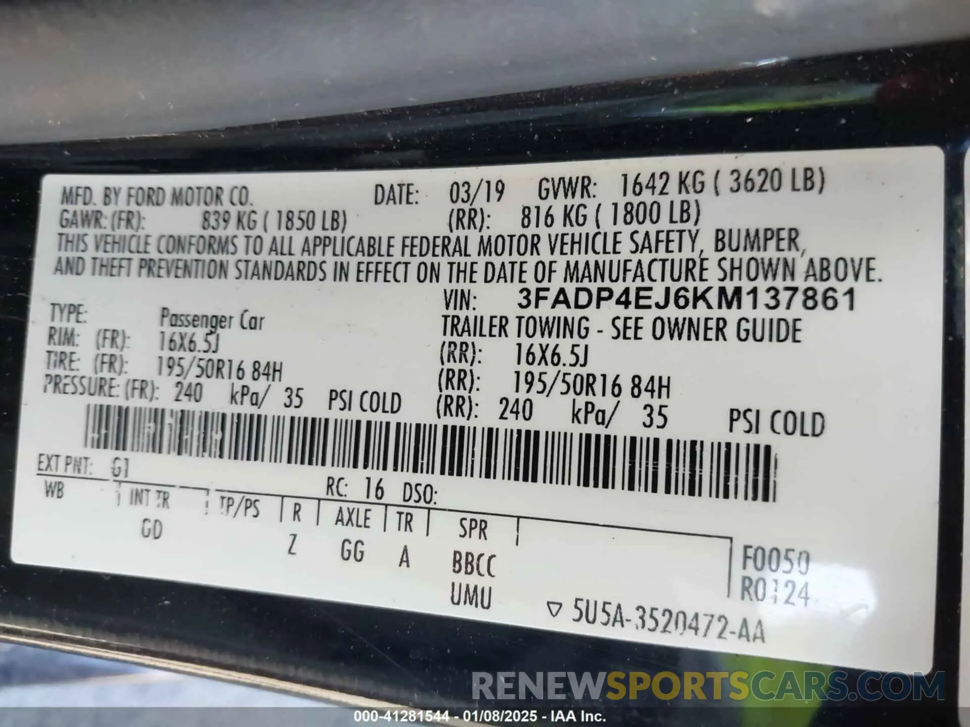 9 Фотография поврежденного автомобиля 3FADP4EJ6KM137861 FORD FIESTA 2019