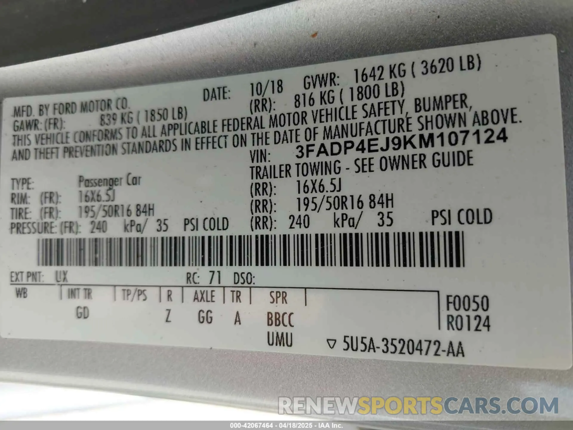 9 Photograph of a damaged car 3FADP4EJ9KM107124 FORD FIESTA 2019