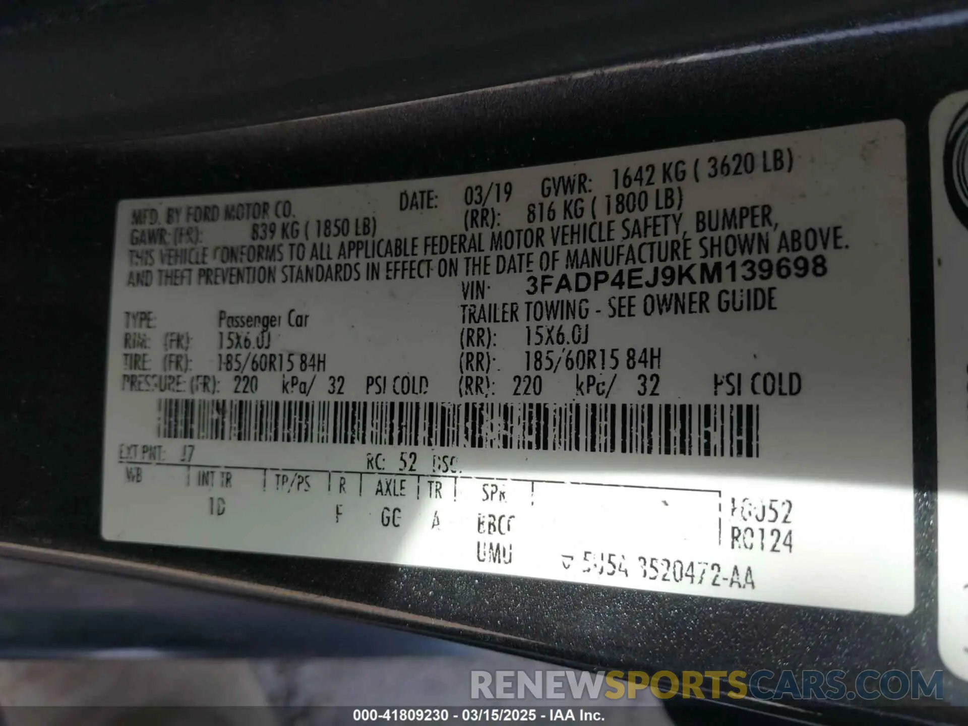 9 Photograph of a damaged car 3FADP4EJ9KM139698 FORD FIESTA 2019